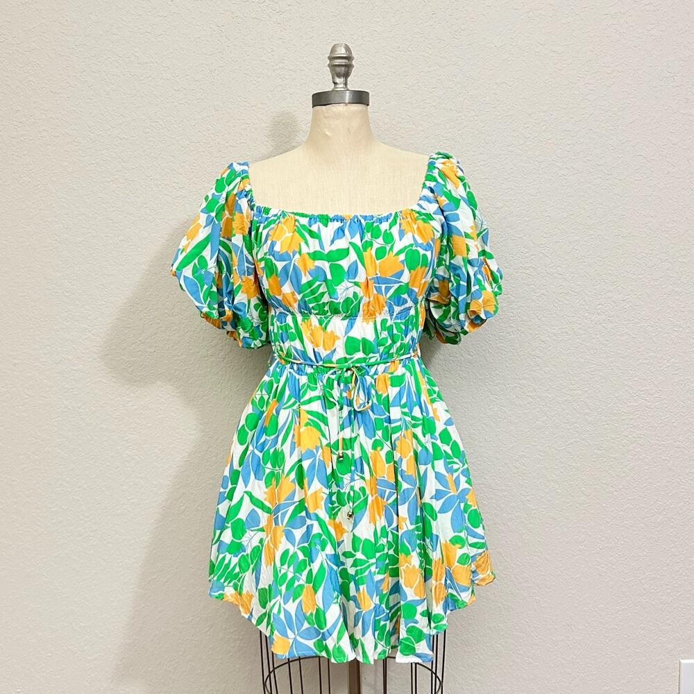 PETAL + PUP Charley Mini Dress Green Floral Off The Shoulder Fairy